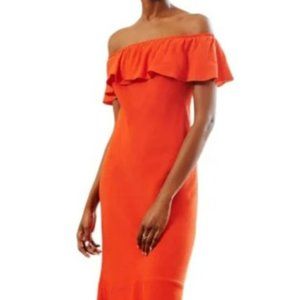 Bright orange Veronica Beard off the shoulder midi dress size 6